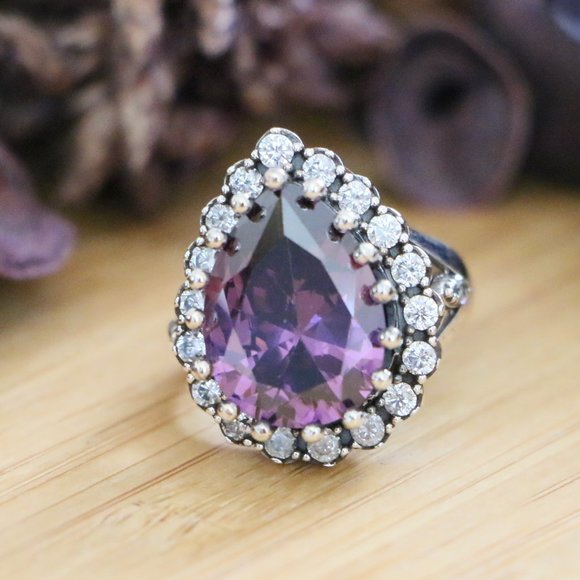 925 Sterling Silver, Purple Cubic Zirconia Stones - Picture 9 of 10